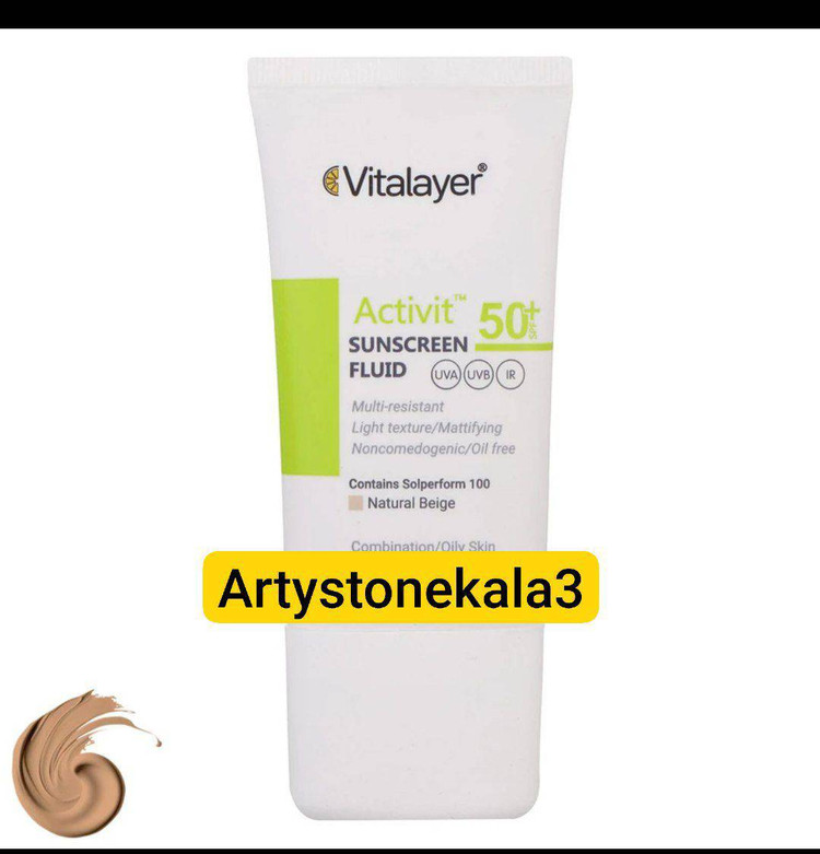 کدA47 فلوئید ضدآفتاب رنگی ویتالیر SPF50 مدل Activit، مناسب پوستهای چرب، حجم 50 میلی لیترــ بژ طبیعی