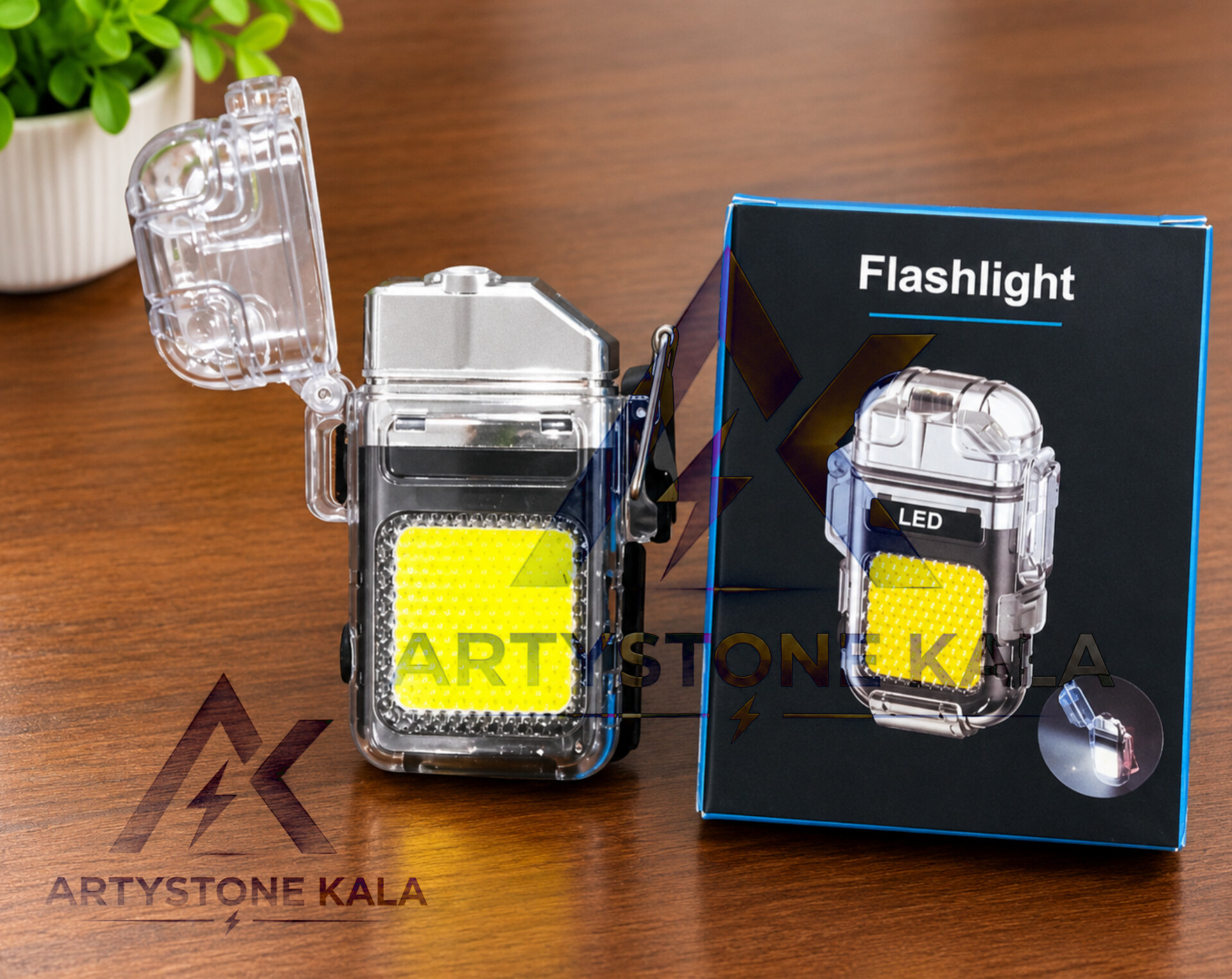 چراغ led + فندک الکتریکی شیشه ای (دارای قفل درپوش و ضدآب)کد_300