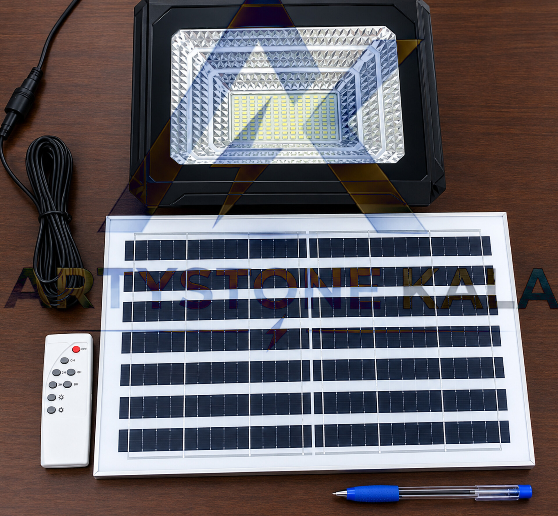 پروژکتور با پنل خورشیدی  کنترل دار 3000w باپایه و نصب دیواری. ــ کد_642